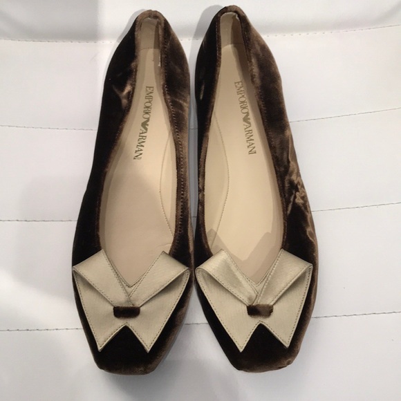 Emporio Armani Shoes - Emporio Armani Dark Brown Velvet Ballet Flats